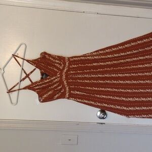 Angie Rust Orange Brown White Floral Bohemian Maxi Dress Size Medium